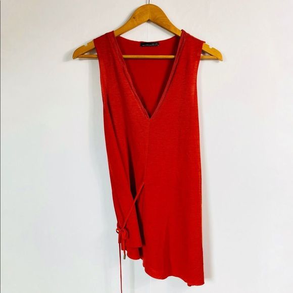 ZARA W&B V-Neck Faux Wrap Sleeveless Blouse Top Red Orange - Picture 5 of 5